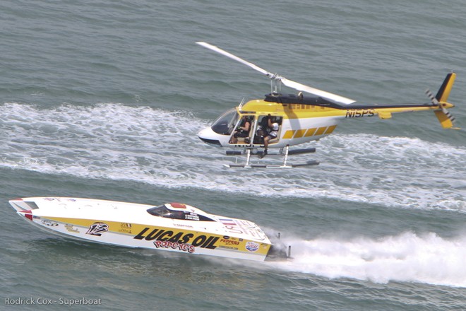 Media helicopter keeps a close watch on Lucas Oil during the Space Coast Grand Prix.  © Rodrick Cox
